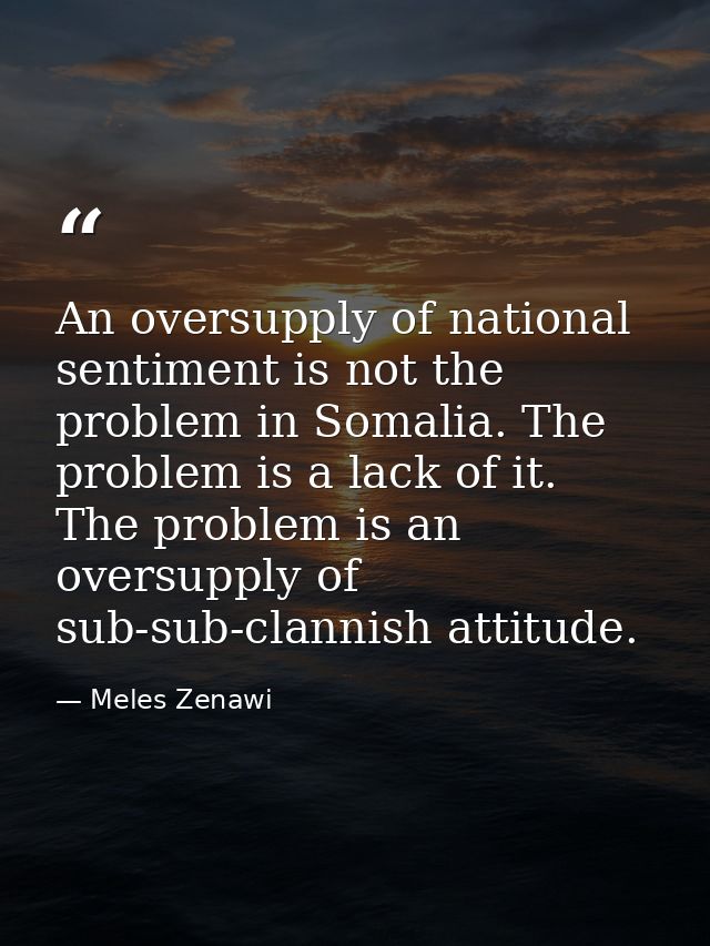 An oversupply of national sentiment is not the problem in Somalia. The problem is a lack of it. The problem is an oversu — Meles Zenawi