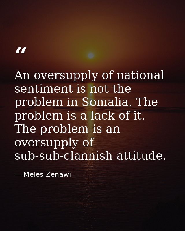 An oversupply of national sentiment is not the problem in Somalia. The problem is a lack of it. The problem is an oversu — Meles Zenawi