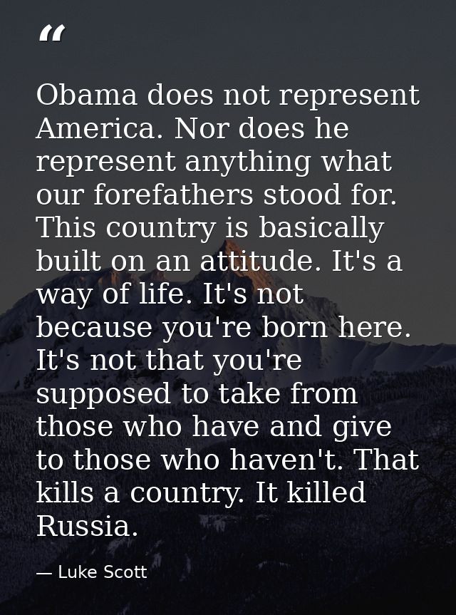Obama does not represent America. Nor does he represent anything what our forefathers stood for. This country is basical — Luke Scott