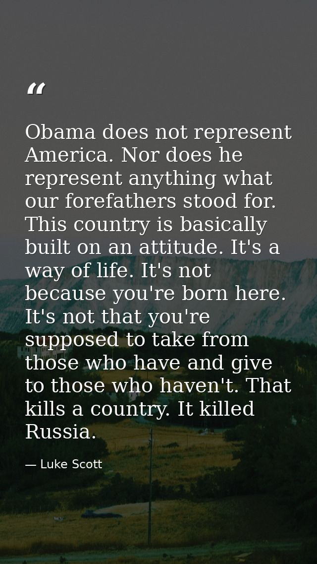 Obama does not represent America. Nor does he represent anything what our forefathers stood for. This country is basical — Luke Scott