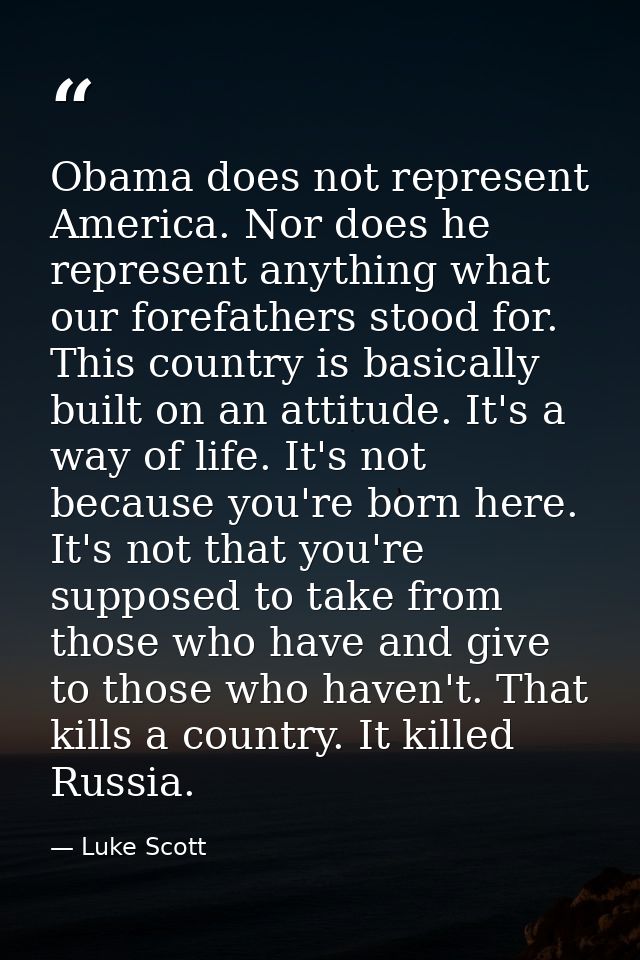 Obama does not represent America. Nor does he represent anything what our forefathers stood for. This country is basical — Luke Scott