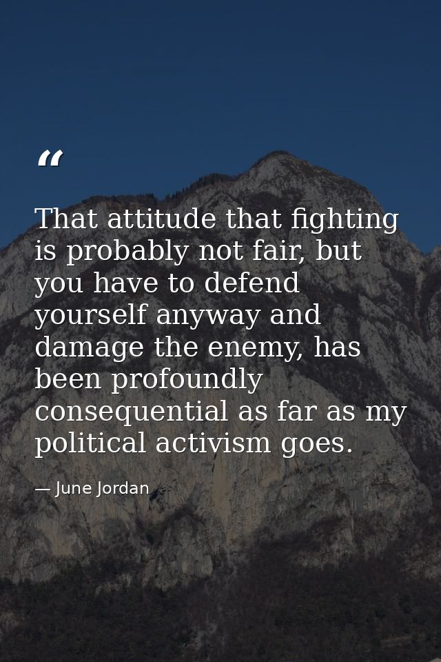 That attitude that fighting is probably not fair, but you have to defend yourself anyway and damage the enemy, has been  — June Jordan