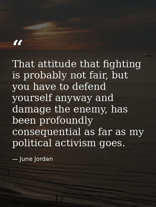 That attitude that fighting is probably not fair, but you have to defend yourself anyway and damage the enemy, has been  — June Jordan