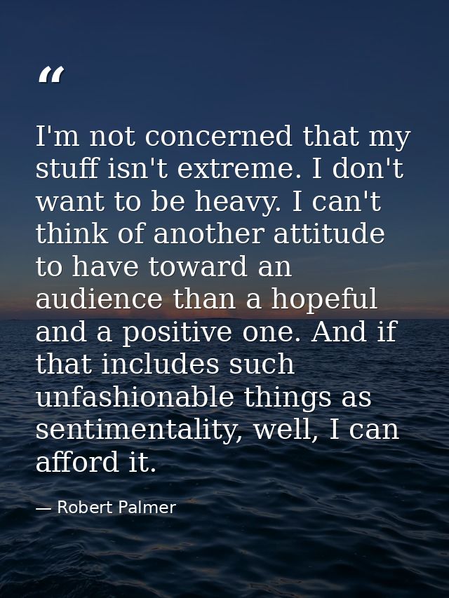 I'm not concerned that my stuff isn't extreme. I don't want to be heavy. I can't think of another attitude to have towar — Robert Palmer
