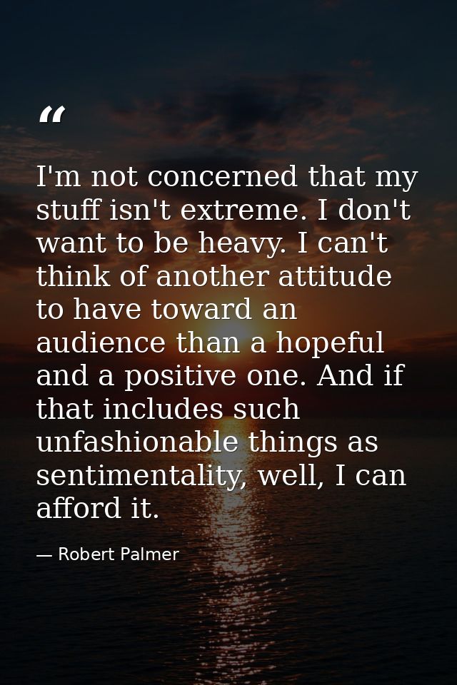 I'm not concerned that my stuff isn't extreme. I don't want to be heavy. I can't think of another attitude to have towar — Robert Palmer