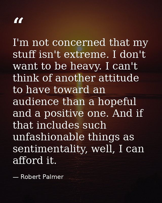 I'm not concerned that my stuff isn't extreme. I don't want to be heavy. I can't think of another attitude to have towar — Robert Palmer