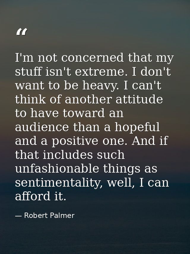 I'm not concerned that my stuff isn't extreme. I don't want to be heavy. I can't think of another attitude to have towar — Robert Palmer