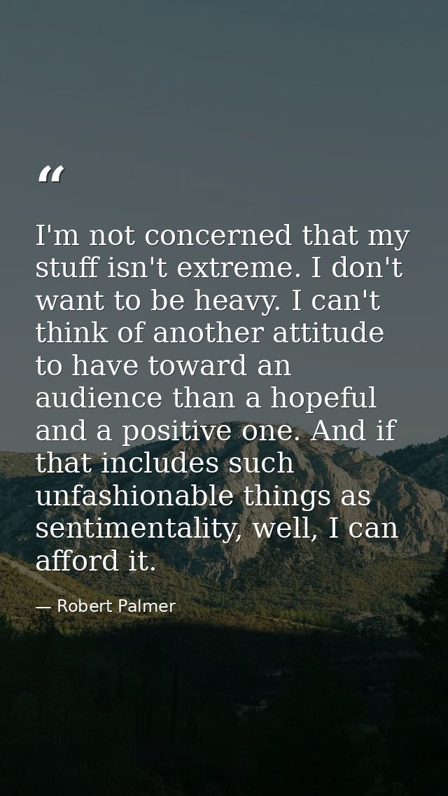 I'm not concerned that my stuff isn't extreme. I don't want to be heavy. I can't think of another attitude to have towar — Robert Palmer