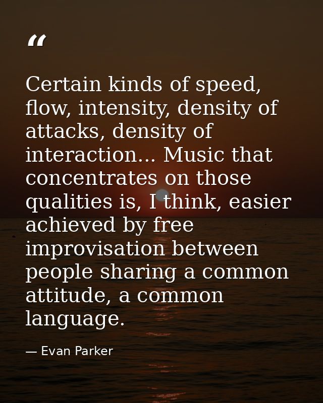 Certain kinds of speed, flow, intensity, density of attacks, density of interaction... Music that concentrates on those  — Evan Parker