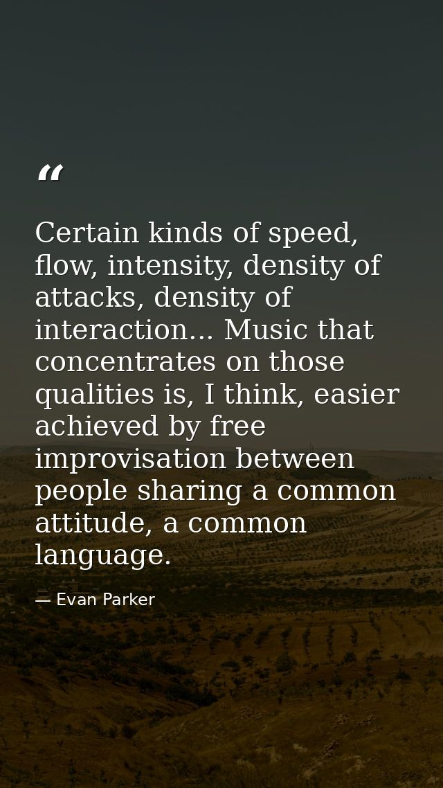 Certain kinds of speed, flow, intensity, density of attacks, density of interaction... Music that concentrates on those  — Evan Parker