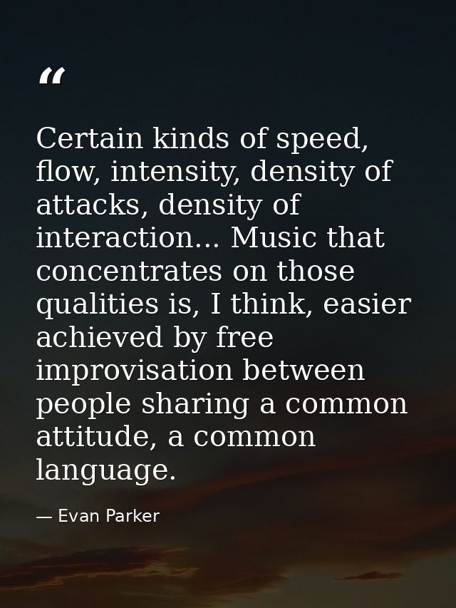 Certain kinds of speed, flow, intensity, density of attacks, density of interaction... Music that concentrates on those  — Evan Parker