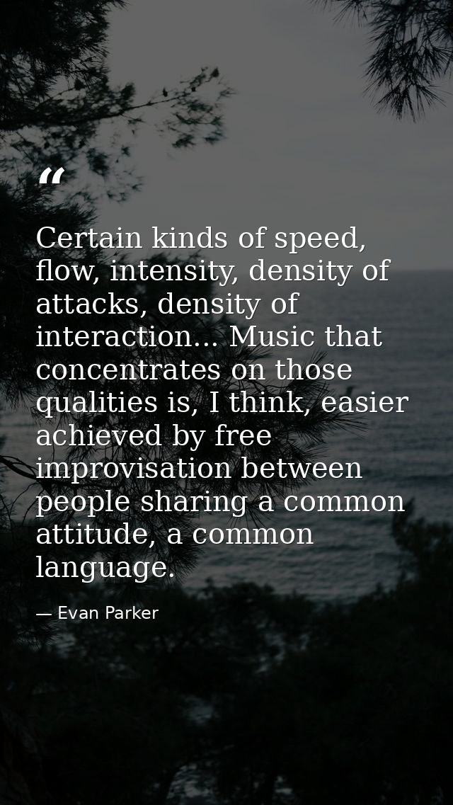 Certain kinds of speed, flow, intensity, density of attacks, density of interaction... Music that concentrates on those  — Evan Parker