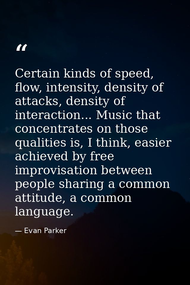 Certain kinds of speed, flow, intensity, density of attacks, density of interaction... Music that concentrates on those  — Evan Parker