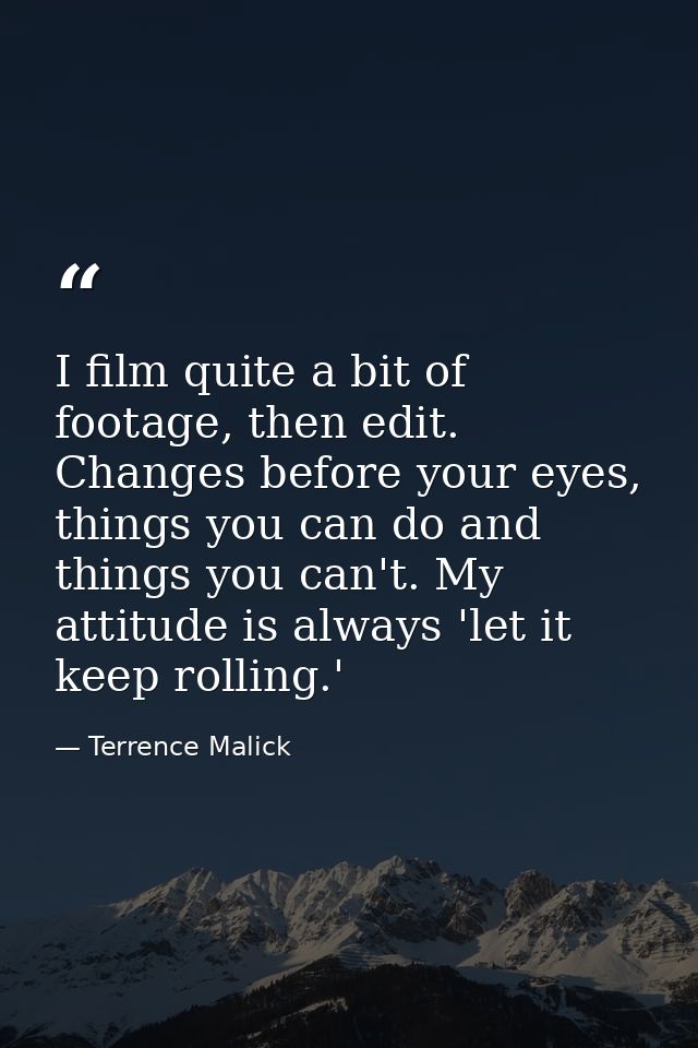 I film quite a bit of footage, then edit. Changes before your eyes, things you can do and things you can't. My attitude  — Terrence Malick