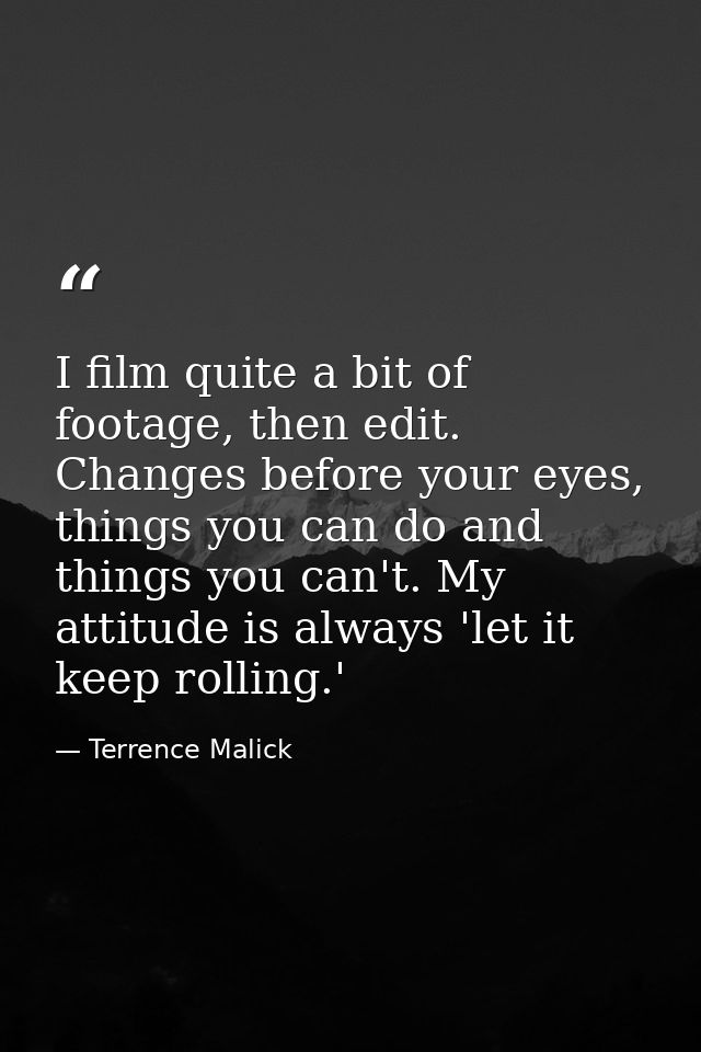 I film quite a bit of footage, then edit. Changes before your eyes, things you can do and things you can't. My attitude  — Terrence Malick