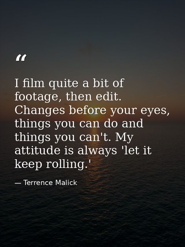 I film quite a bit of footage, then edit. Changes before your eyes, things you can do and things you can't. My attitude  — Terrence Malick
