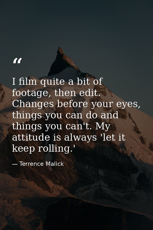 I film quite a bit of footage, then edit. Changes before your eyes, things you can do and things you can't. My attitude  — Terrence Malick