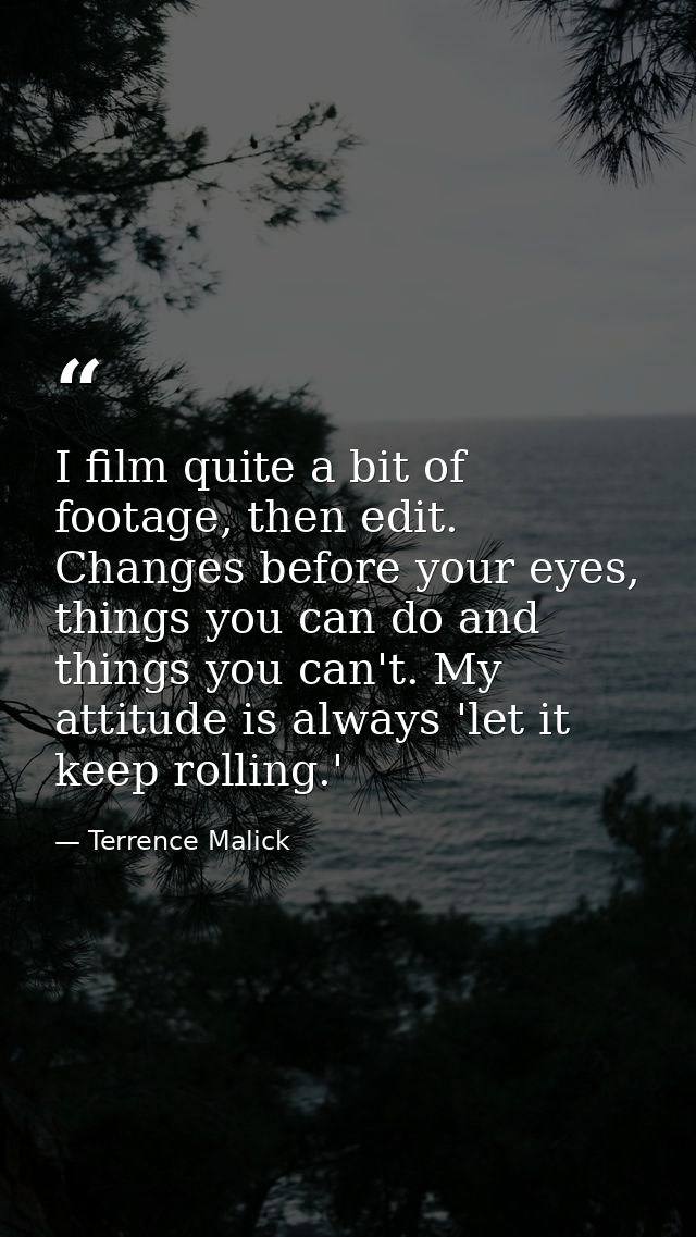 I film quite a bit of footage, then edit. Changes before your eyes, things you can do and things you can't. My attitude  — Terrence Malick
