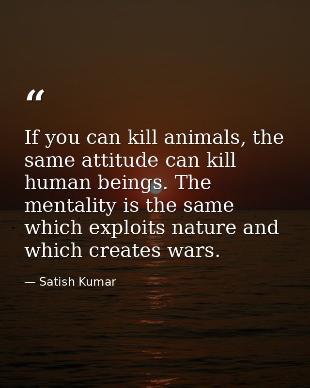 If you can kill animals, the same attitude can kill human beings. The mentality is the same which exploits nature and wh — Satish Kumar