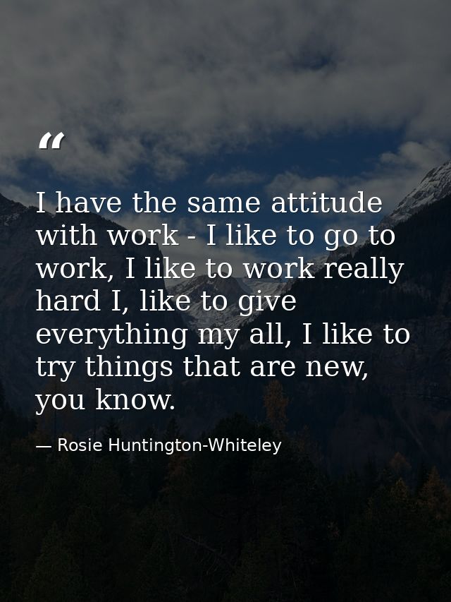 I have the same attitude with work - I like to go to work, I like to work really hard I, like to give everything my all, — Rosie Huntington-Whiteley