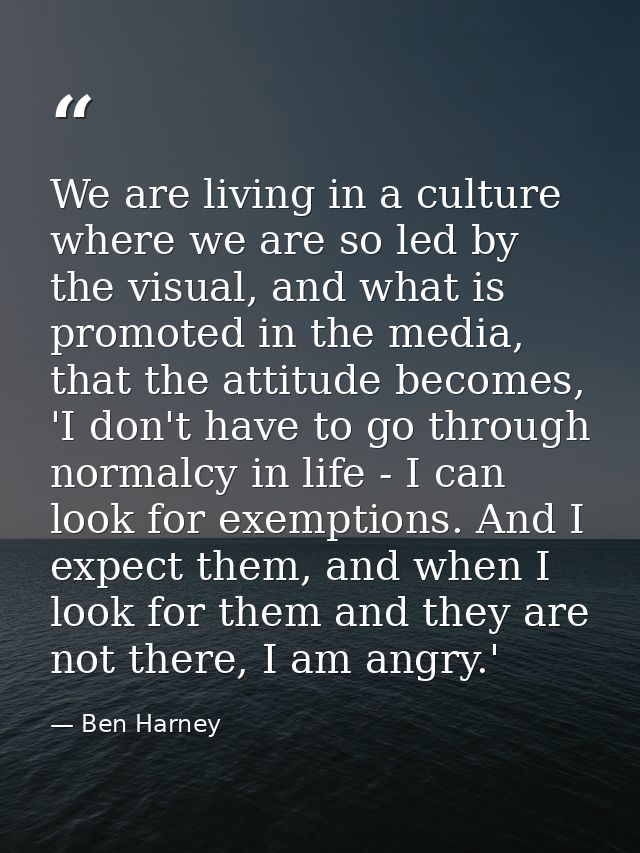 We are living in a culture where we are so led by the visual, and what is promoted in the media, that the attitude becom — Ben Harney
