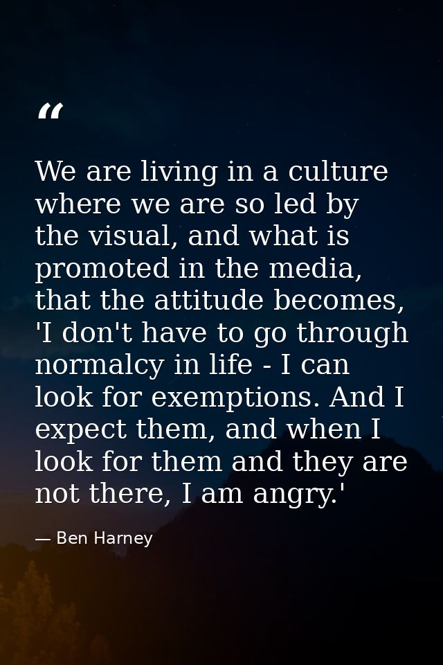 We are living in a culture where we are so led by the visual, and what is promoted in the media, that the attitude becom — Ben Harney