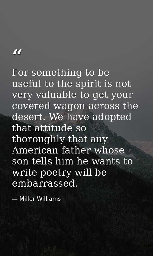 For something to be useful to the spirit is not very valuable to get your covered wagon across the desert. We have adopt — Miller Williams