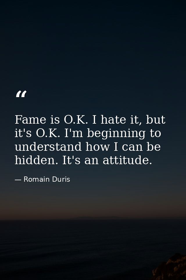 Fame is O.K. I hate it, but it's O.K. I'm beginning to understand how I can be hidden. It's an attitude. — Romain Duris