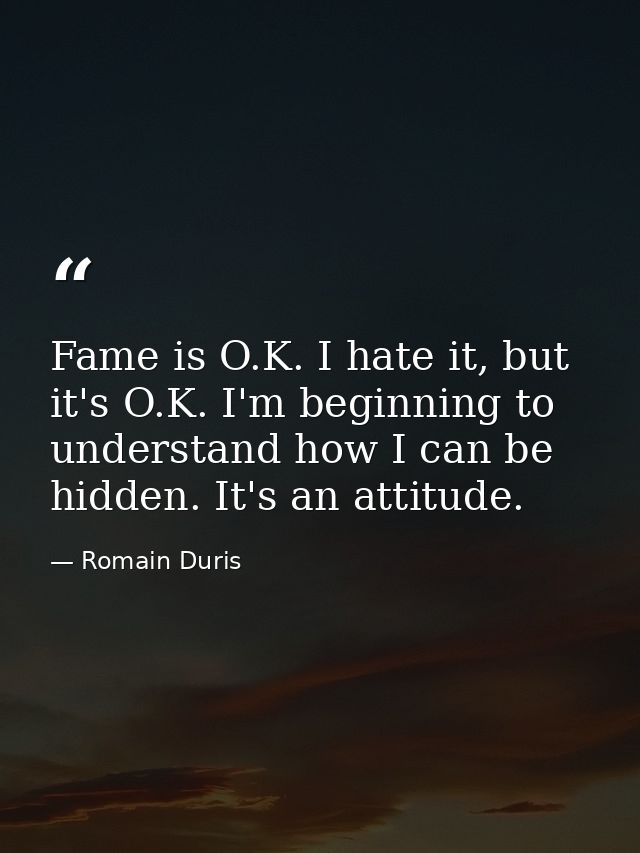 Fame is O.K. I hate it, but it's O.K. I'm beginning to understand how I can be hidden. It's an attitude. — Romain Duris