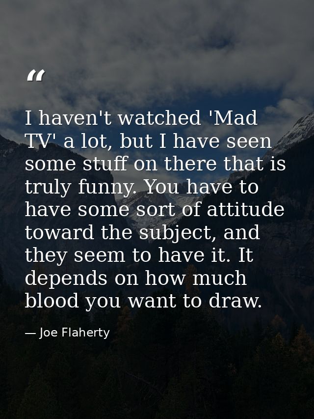 I haven't watched 'Mad TV' a lot, but I have seen some stuff on there that is truly funny. You have to have some sort of — Joe Flaherty