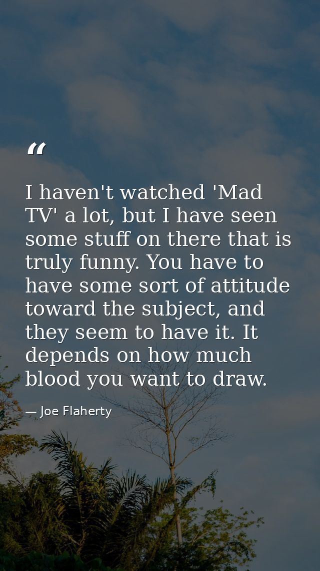 I haven't watched 'Mad TV' a lot, but I have seen some stuff on there that is truly funny. You have to have some sort of — Joe Flaherty
