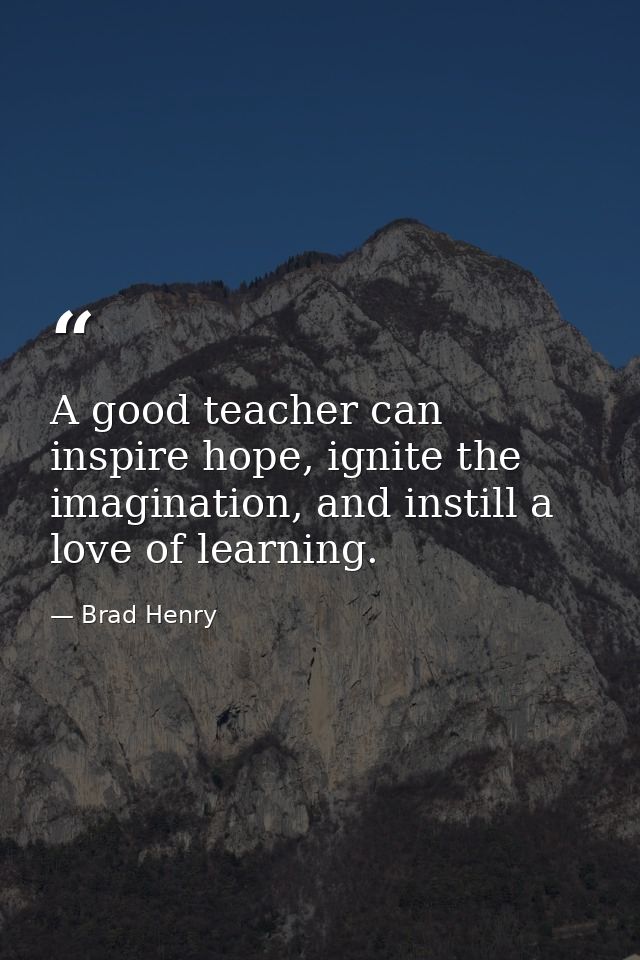 A good teacher can inspire hope, ignite the imagination, and instill a love of learning. — Brad Henry