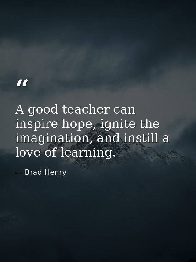 A good teacher can inspire hope, ignite the imagination, and instill a love of learning. — Brad Henry