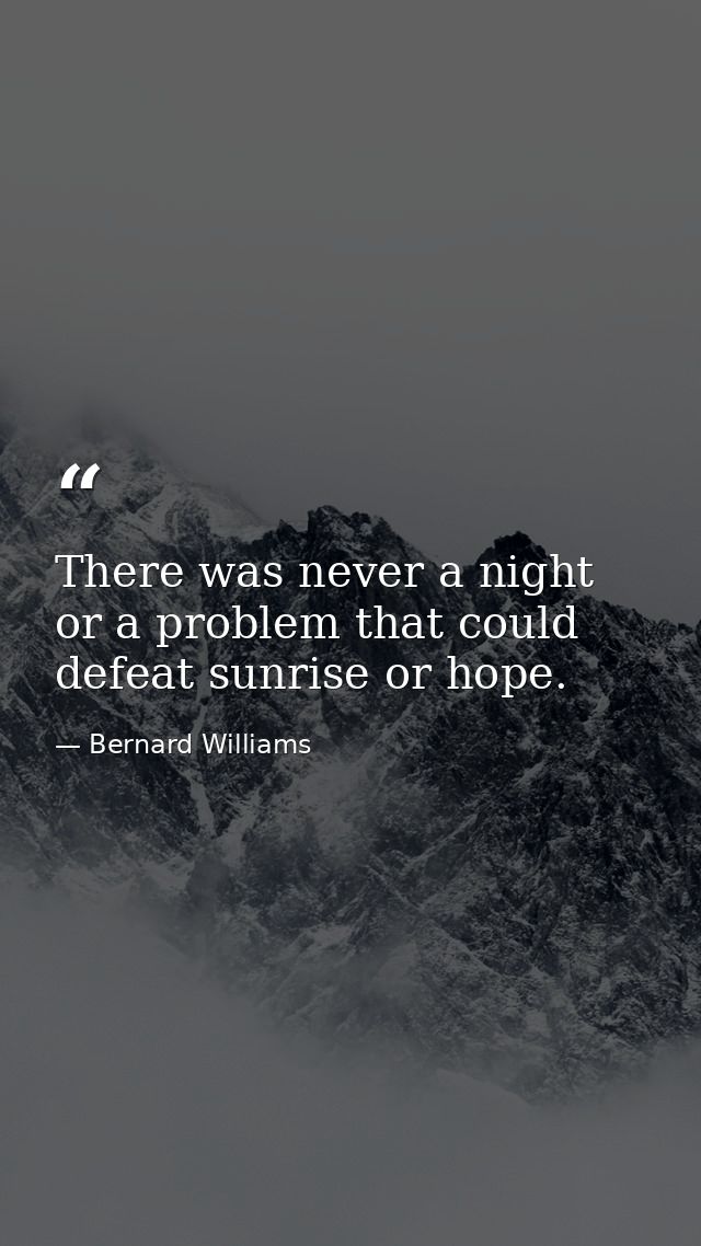 There was never a night or a problem that could defeat sunrise or hope. — Bernard Williams