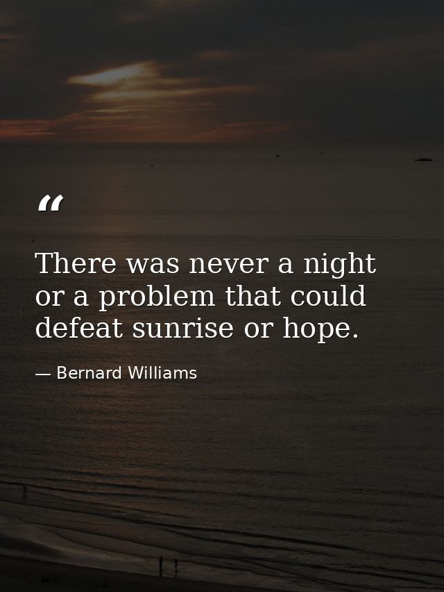 There was never a night or a problem that could defeat sunrise or hope. — Bernard Williams