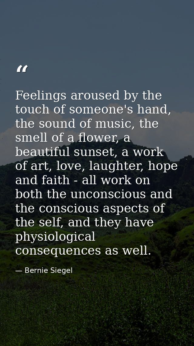 Feelings aroused by the touch of someone's hand, the sound of music, the smell of a flower, a beautiful sunset, a work o — Bernie Siegel