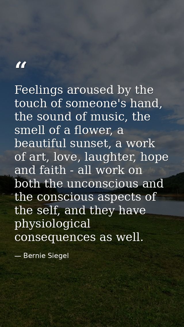 Feelings aroused by the touch of someone's hand, the sound of music, the smell of a flower, a beautiful sunset, a work o — Bernie Siegel