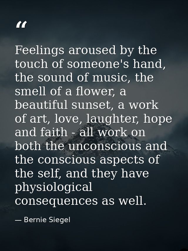 Feelings aroused by the touch of someone's hand, the sound of music, the smell of a flower, a beautiful sunset, a work o — Bernie Siegel
