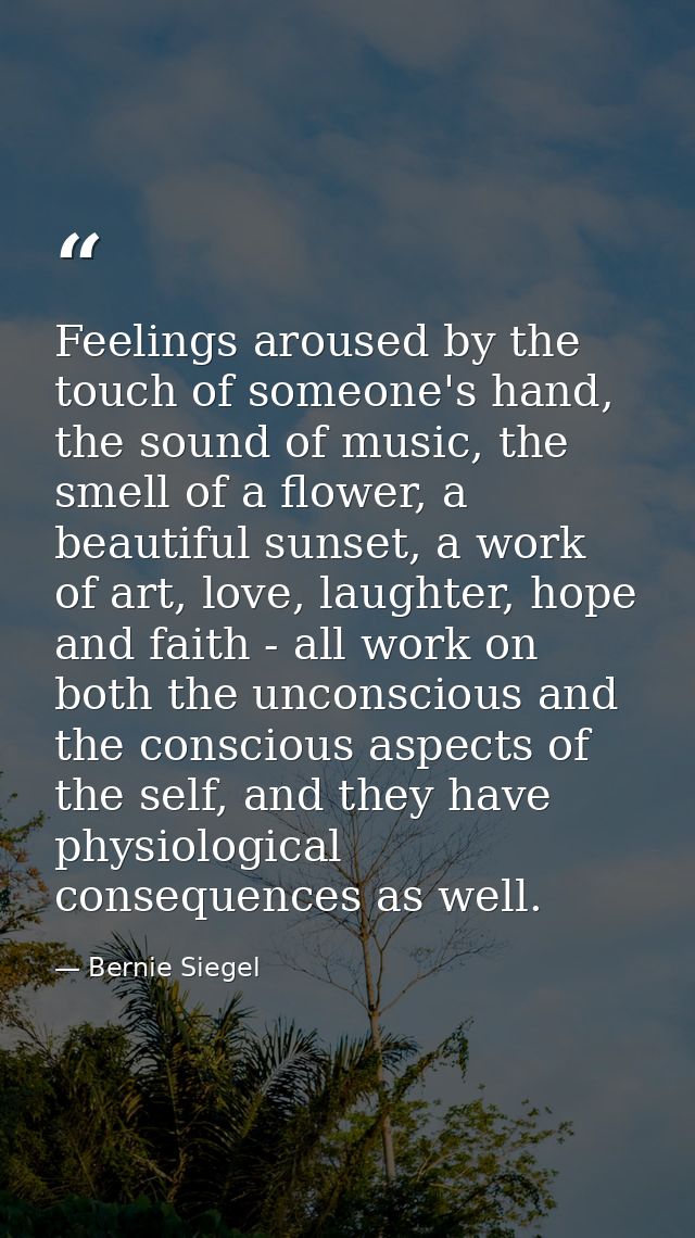 Feelings aroused by the touch of someone's hand, the sound of music, the smell of a flower, a beautiful sunset, a work o — Bernie Siegel