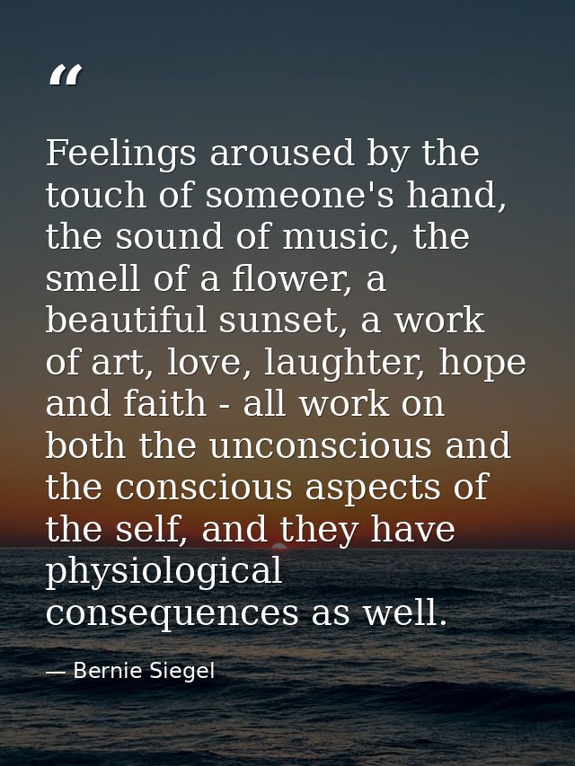 Feelings aroused by the touch of someone's hand, the sound of music, the smell of a flower, a beautiful sunset, a work o — Bernie Siegel
