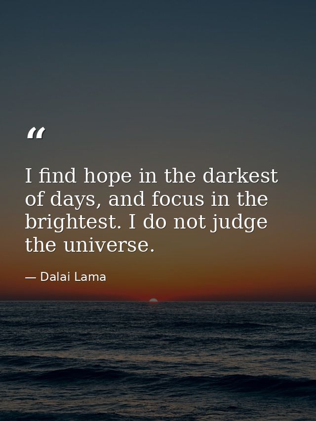 I find hope in the darkest of days, and focus in the brightest. I do not judge the universe. — Dalai Lama