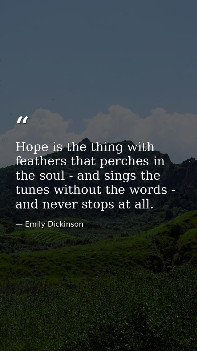 Hope is the thing with feathers that perches in the soul - and sings the tunes without the words - and never stops at al — Emily Dickinson