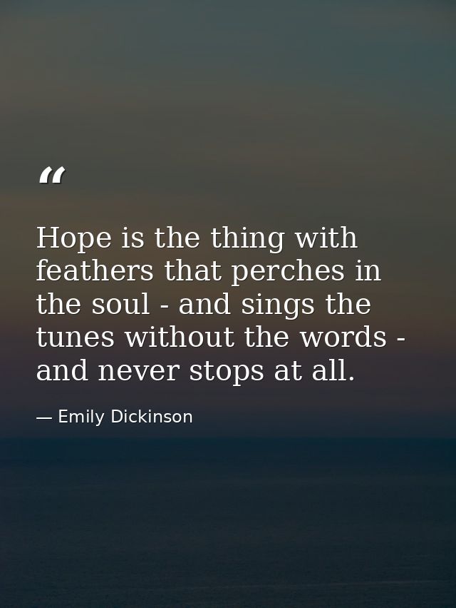 Hope is the thing with feathers that perches in the soul - and sings the tunes without the words - and never stops at al — Emily Dickinson