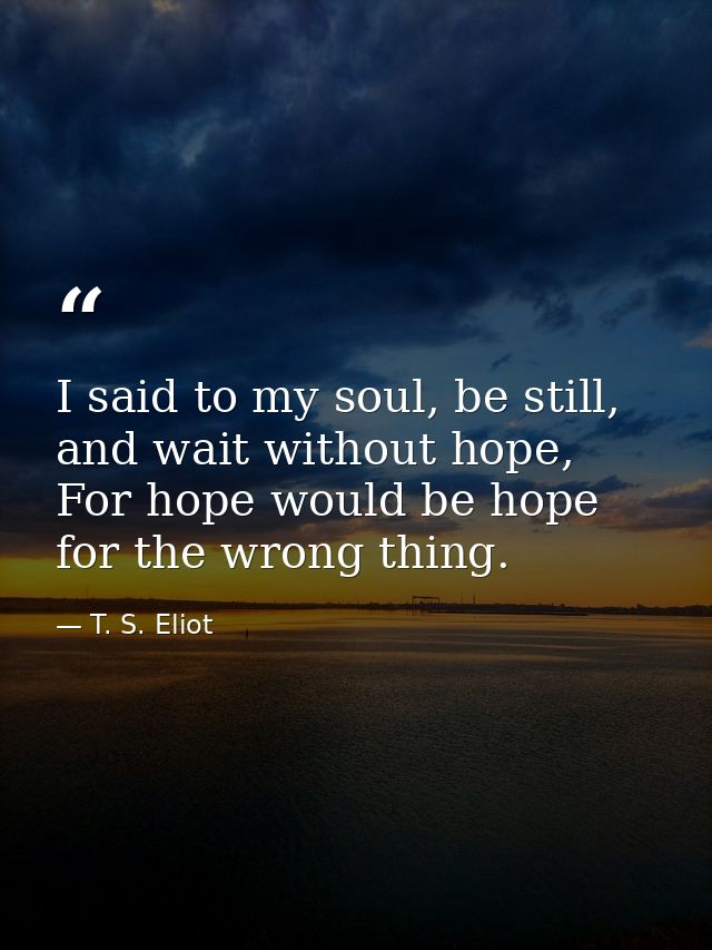 I said to my soul, be still, and wait without hope, For hope would be hope for the wrong thing. — T. S. Eliot