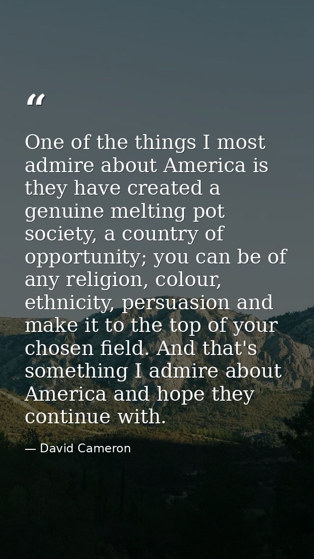 One of the things I most admire about America is they have created a genuine melting pot society, a country of opportuni — David Cameron