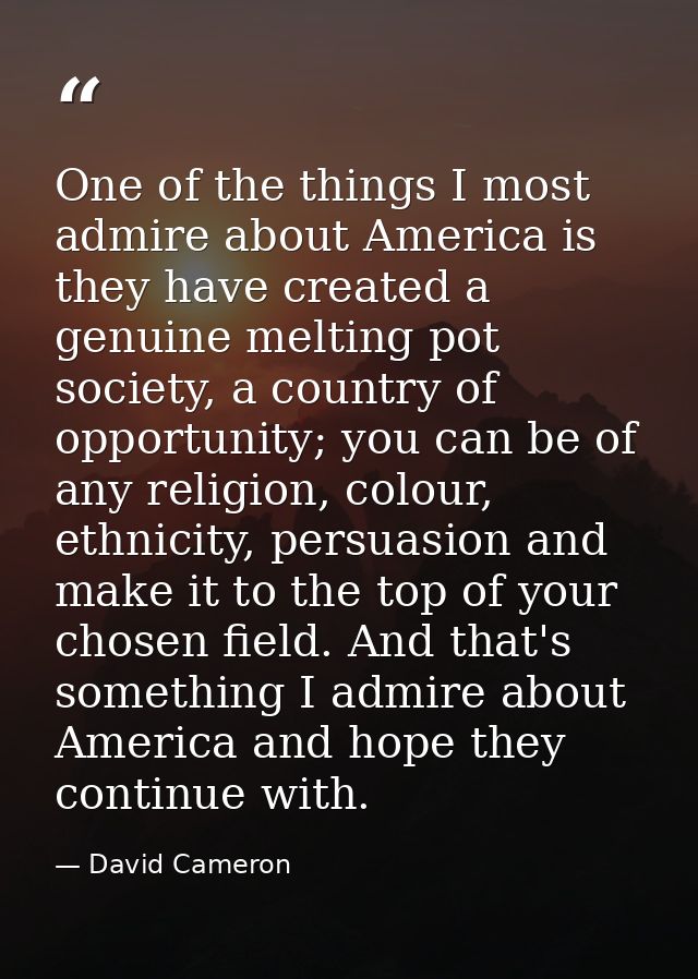 One of the things I most admire about America is they have created a genuine melting pot society, a country of opportuni — David Cameron