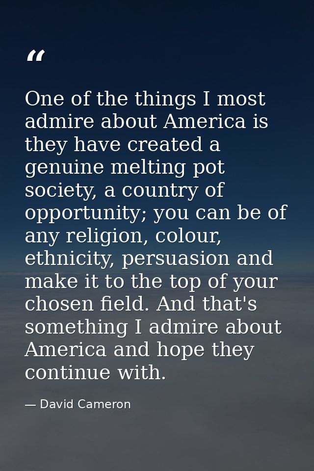 One of the things I most admire about America is they have created a genuine melting pot society, a country of opportuni — David Cameron
