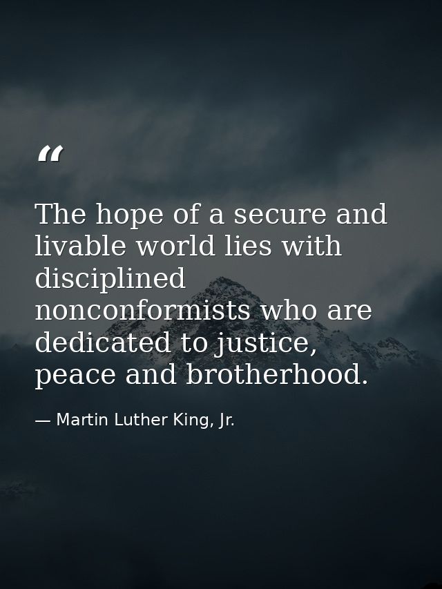The hope of a secure and livable world lies with disciplined nonconformists who are dedicated to justice, peace and brot — Martin Luther King, Jr.