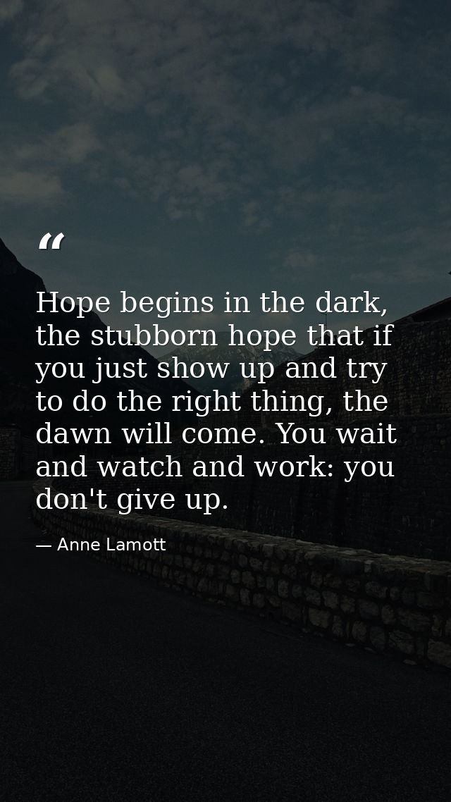 Hope begins in the dark, the stubborn hope that if you just show up and try to do the right thing, the dawn will come. Y — Anne Lamott