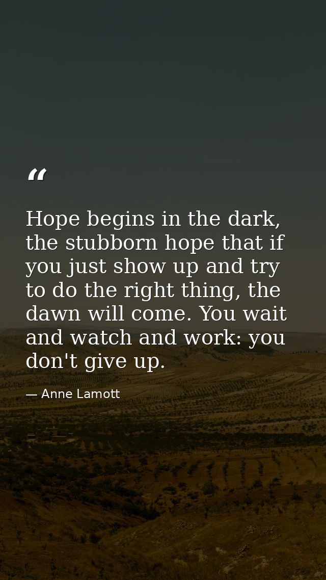 Hope begins in the dark, the stubborn hope that if you just show up and try to do the right thing, the dawn will come. Y — Anne Lamott